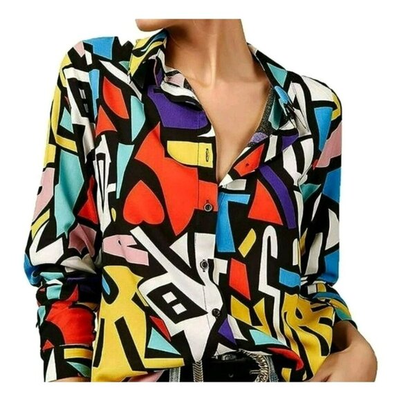 Big Dart Pop Art Colorful Abstract Tunic Top Womens US Plus 3X / Eur 54 / UK 26 - Picture 1 of 12